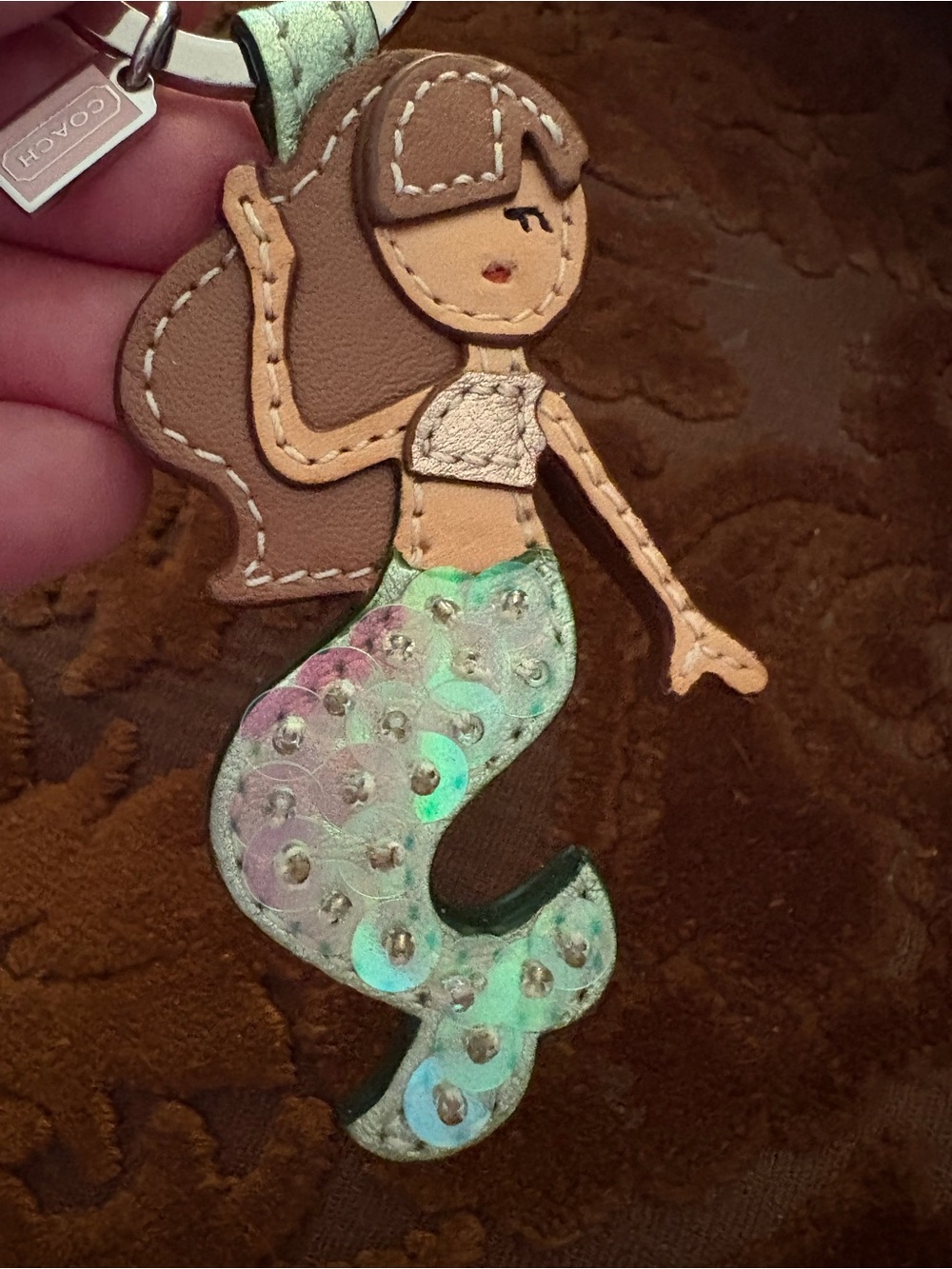 RARE COACH IRIDESCENT SEQUINED LEATHER MERMAID BAG CHARM KEYCHAIN HTF Y2K - Picture 2 of 5